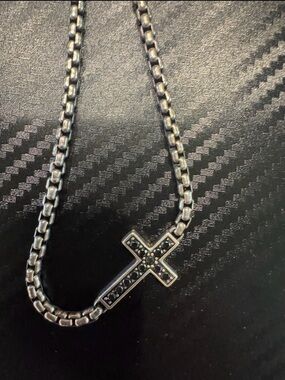 David Yurman Silver Black diamonds Cross Necklace